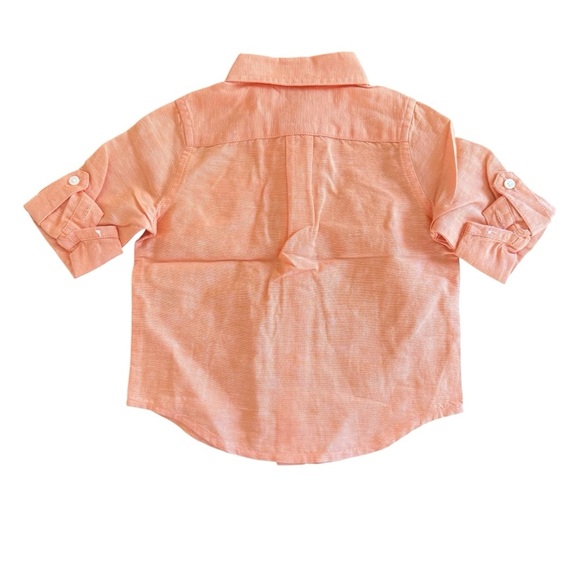 Janie and Jack Tangerine Linen Dress Shirt Oxford Roll Cuff Baby Boy 6-12M NWT - Picture 3 of 6